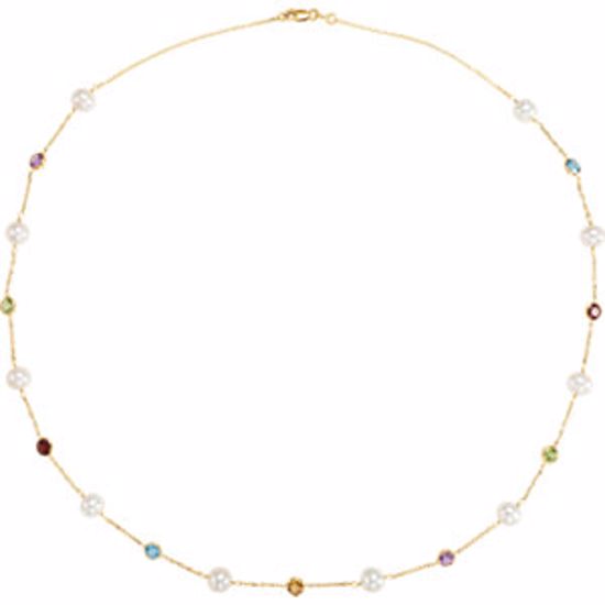 CH194:137804:P 14kt Yellow Pearl & Gemstone 18" Necklace