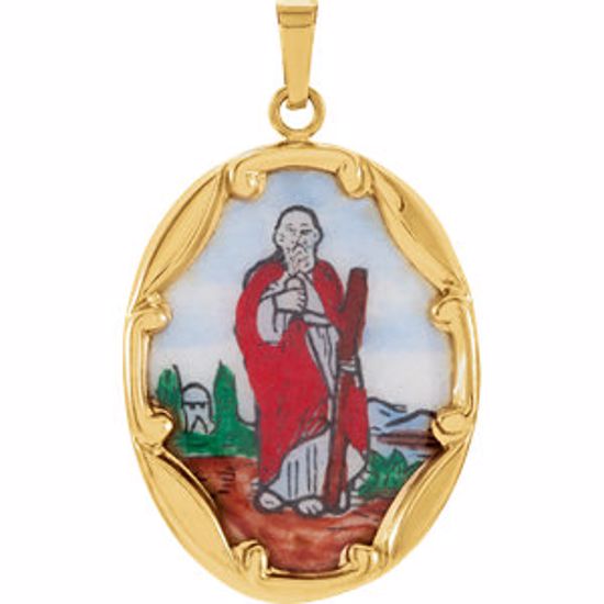R16972:129602:P 14kt Yellow 25x19.5mm St. Jude Hand-Painted Porcelain Medal