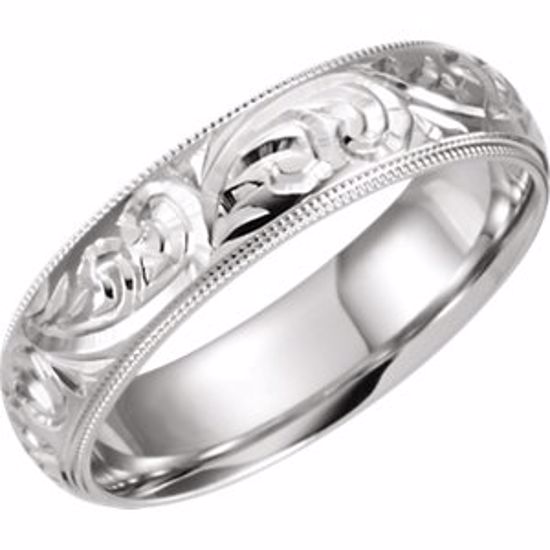 50066:145024:P 14kt White 6mm Hand Engraved Band Size 11