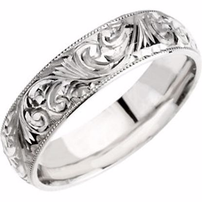50066:145014:P 14kt White 6mm Hand Engraved Band Size 5