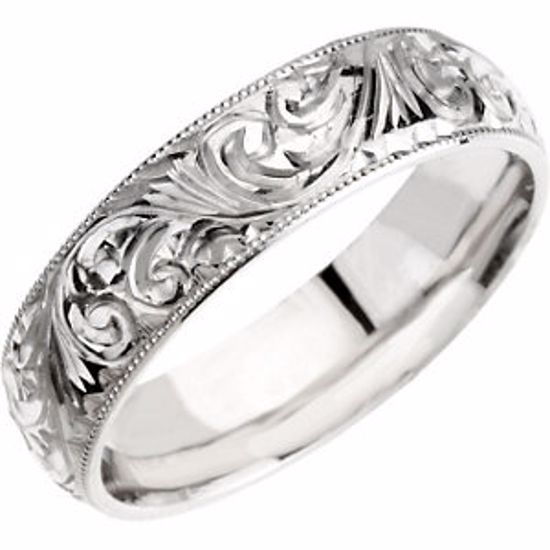 50066:145014:P 14kt White 6mm Hand Engraved Band Size 5
