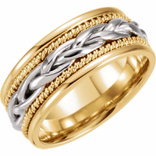 50049:144776:P 14kt Yellow & White 8mm Comfort-Fit Hand-Woven Band Size 10