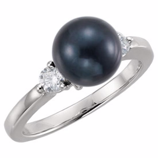 60981:207566:P 14kt White Akoya Cultured Pearl & 1/6 CTW Diamond Ring