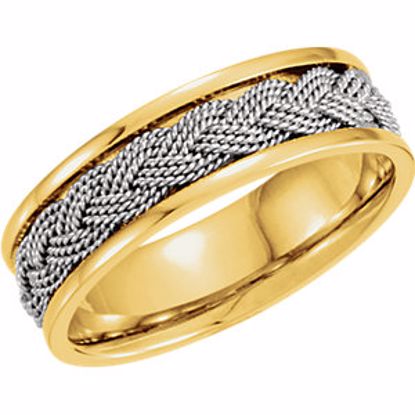 50132:216815:P 14kt Yellow & White 7mm Comfort-Fit Hand-Woven Band Size 10.5