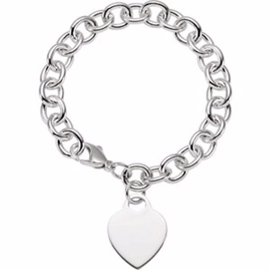 CH341:224440:P Sterling Silver Heart Charm 7.5" Bracelet