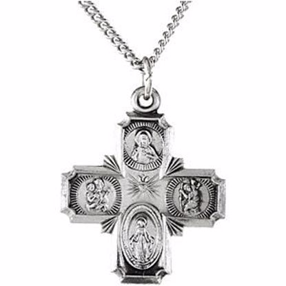 R5036:304645:P Sterling Silver 19x17.75mm Four-Way Cross Medal 18" Necklace