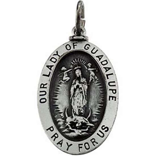 R16347:304430:P Sterling Silver 23.75x16.25mm Oval Our Lady of Guadalupe Medal