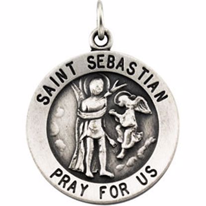 R16332:304663:P Sterling Silver 18.25mm Round St.Sebastian 18" Necklace