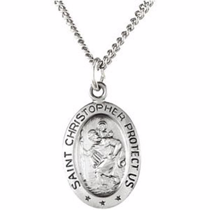 R5023:304573:P Sterling Silver 15x11mm Oval St. Christopher 18" Necklace