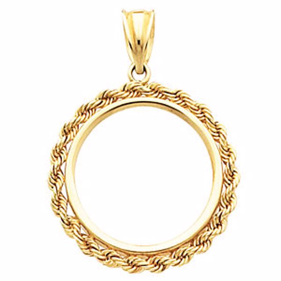 CF15R:10362:P 14kt Yellow 27x2mm Tab Back Solid Rope Coin Frame Pendant for U.S. $10.00 or 1/2 Ounce Chinese Panda