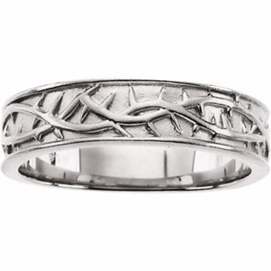 R7032:73972:P 14kt White Thorn Design Band
