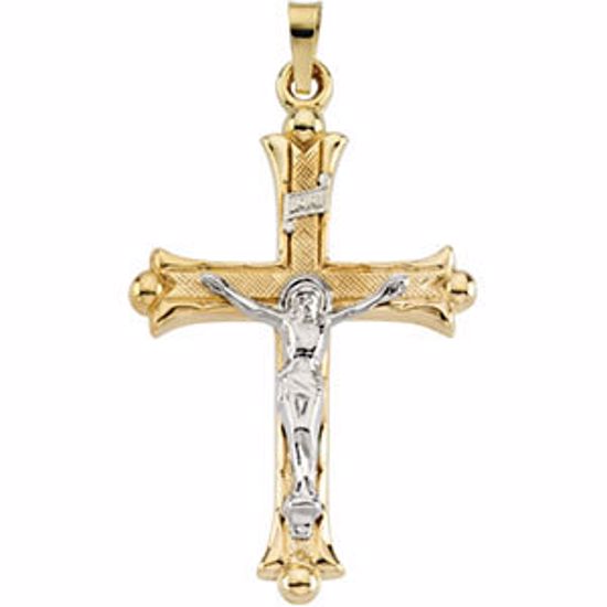 R16240:103709:P 14kt Yellow & White 32x23mm Hollow Crucifix Pendant