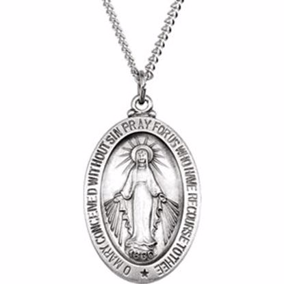 R5020:104205:P Sterling Silver 23x16mm Oval Miraculous Medal 18" Necklace