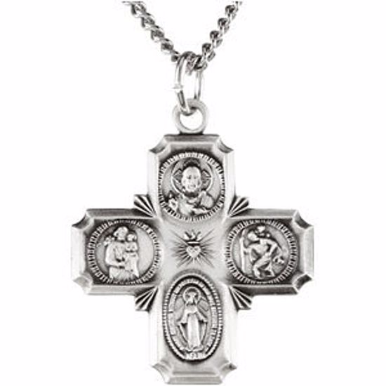 R5036:104193:P Sterling Silver 25x24mm Four-Way Cross Medal 24" Necklace