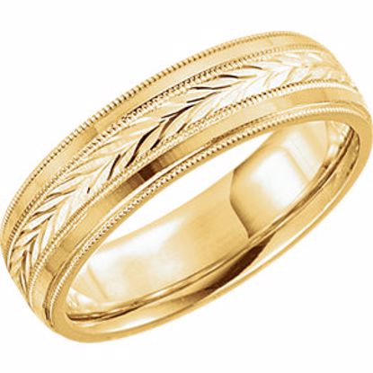 5712:106173:P 14kt Yellow 6mm Leaf Design milgrain Comfort Fit Band Size 7 