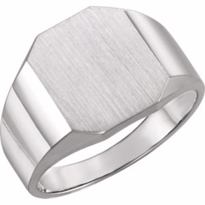 9599:113022:P 14kt White 14x12mm Octagon Men's Signet Ring