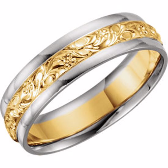 5728:105736:P 14kt White & Yellow 6mm Comfort-Fit Design Band Size 11