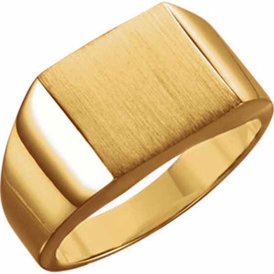 9602:128011:P 14kt Yellow 12mm Men's Signet Ring with Brush Finish