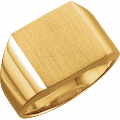 9602:128015:P 14kt Yellow 14mm Men's Signet Ring with Brush Finish