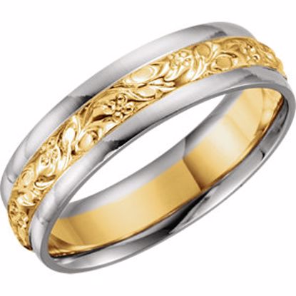 5728:127808:P 14kt White & Yellow 6mm Comfort-Fit Design Band Size 6.5