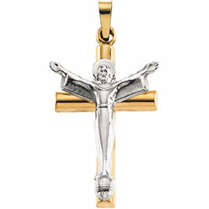 R16141:129492:P 14kt White & Yellow 24.75x17mm Risen Christ Crucifix Pendant