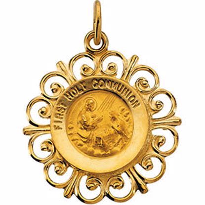 R16497:129560:P 14kt Yellow 20x18.5mm First Holy Communion Medal