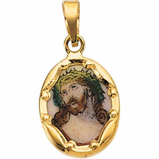 R16976:129611:P 14kt Yellow 13x10mm Face of Jesus Hand-Painted Porcelain Medal