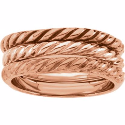 4205:136442:P 14kt Rose Rope Design Stackable Band - Set of 3