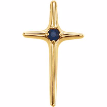 R80067S:163744:P 14kt Yellow  Blue Sapphire Cross Pendant