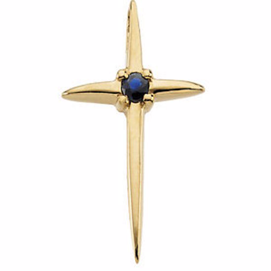 R16185S:163757:P 14kt Yellow Blue Sapphire Cross Pendant