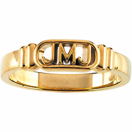 R16643:166707:P 10kt Yellow Jesus, Mary and Joseph Ring Ladies Size 8 