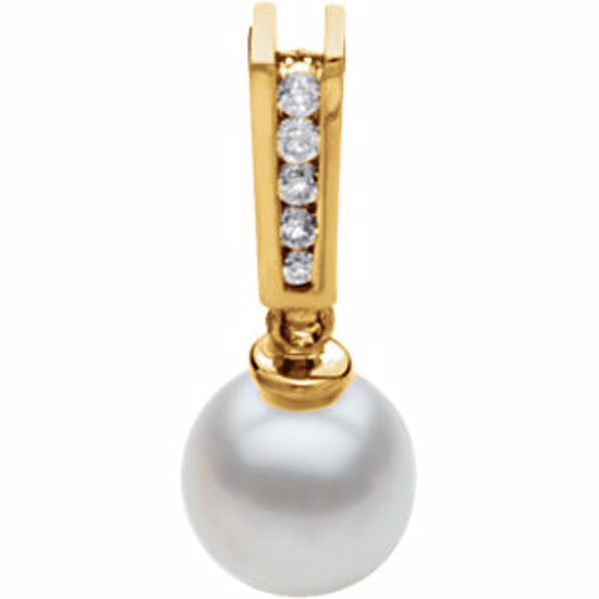 60754:209337:P 14kt Yellow Akoya Cultured Pearl & .07 CTW Diamond Pendant 