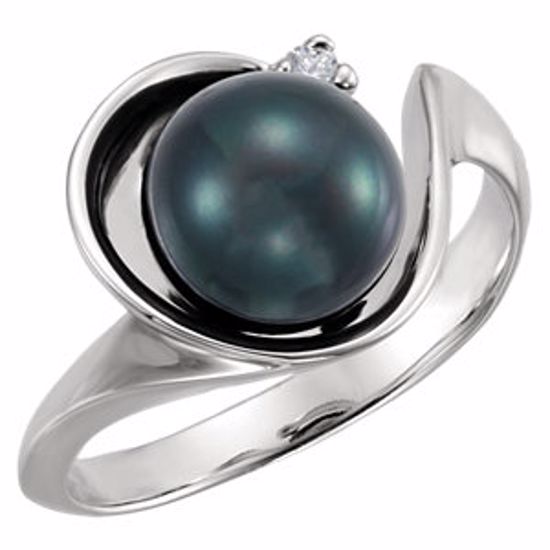 61758:251852:P 14kt White Akoya Cultured Pearl & .03 CTW Diamond Ring