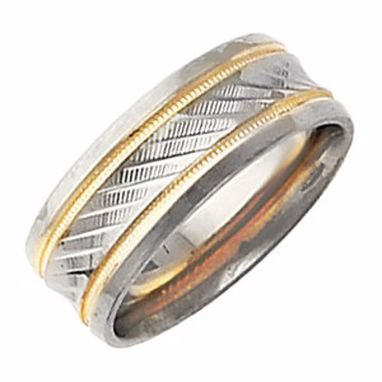 50408:277037:P 14kt White & Yellow Design 7mm Band Size 10.5