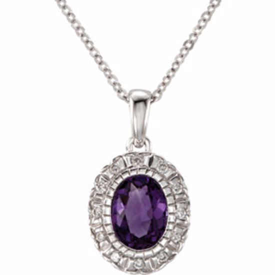 63562:297540:P 14kt White Amethyst & .06 CTW Diamond Necklace