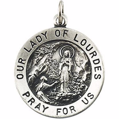 R5049:304657:P Sterling Silver 18.25mm Round Our Lady of Lourdes Medal