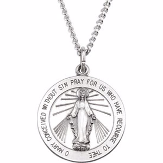 R5019:304610:P Sterling Silver 22.25mm Miraculous Medal with 24" Curb Chain