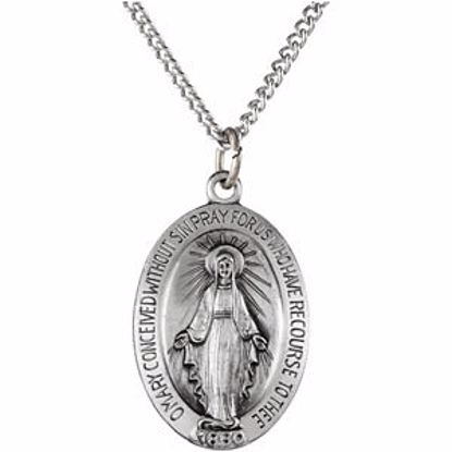 R5020:304603:P Sterling Silver 19x13.75mm oval Miraculous Medal 24" Necklace