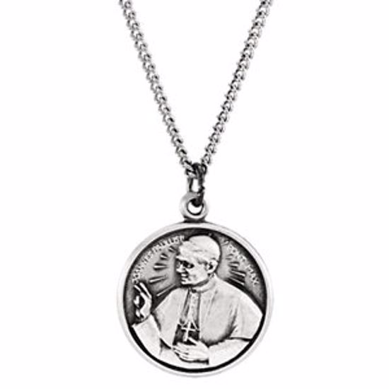 R16329:304673:P Sterling Silver 16.75mm Round Pope John Paul II 18" Necklace