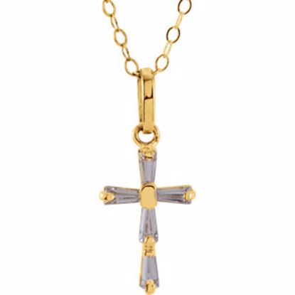 19615:305191:P 14kt Yellow 3x1.5mm Cubic Zirconia Cross 15" Necklace