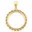 CF38R:3772:P 14kt Yellow 22x1.8mm Tab Back 2.5mm Solid Rope Coin Frame Pendant for 1/4 Ounce American Eagle, 1/4 Ounce South African Rand, or 1/4 Ounce Chinese Panda