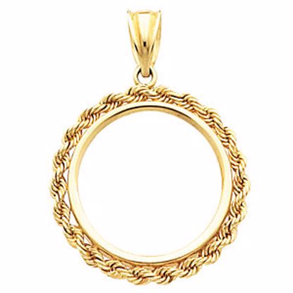 CF34R:3769:P 14kt Yellow 27.4x2mm Tab Back 2.5mm Solid Rope Coin Frame Pendant for Mexican 20 Peso 