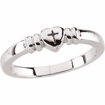 R7027:63469:P 14kt White Heart with Cross Chastity Ring Size 6