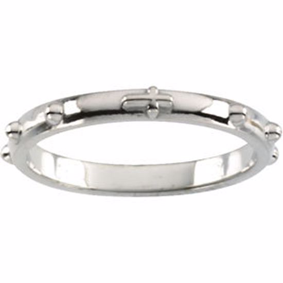 R16603:73991:P 14kt White Rosary Ring Size 7