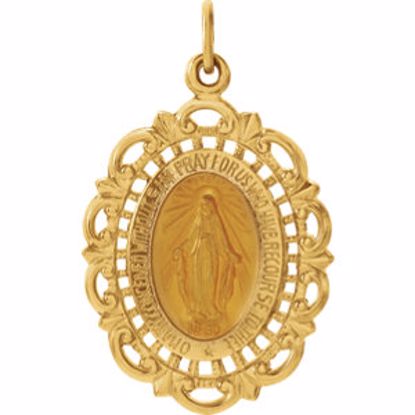 R16346:66814:P 14kt Yellow 25x18mm Oval Filigree Miraculous Medal