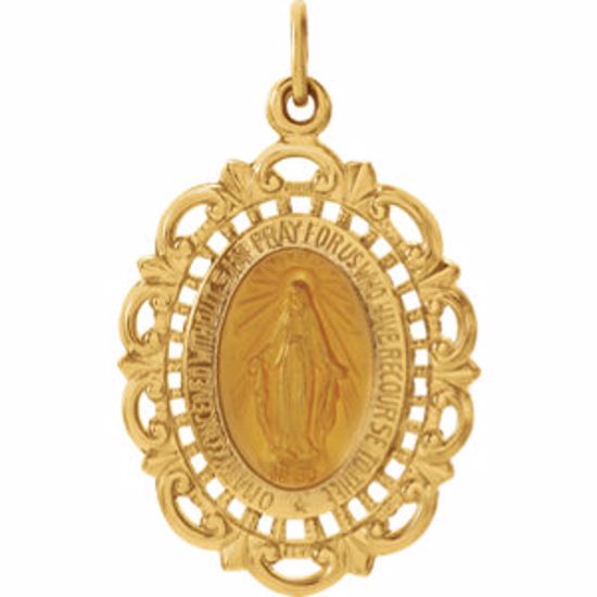 R16346:66814:P 14kt Yellow 25x18mm Oval Filigree Miraculous Medal