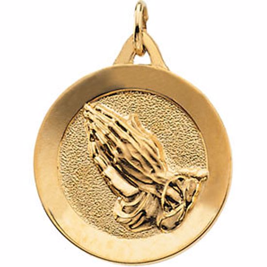 R16353:66895:P 14kt Yellow 19mm Round Praying Hands Pendant