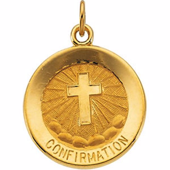 R5045:67336:P 14kt Yellow 15mm Confirmation Medal with Cross