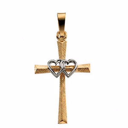 R16131:66906:P 14kt Yellow & White 20x14mm Cross Pendant with intertwined hearts 