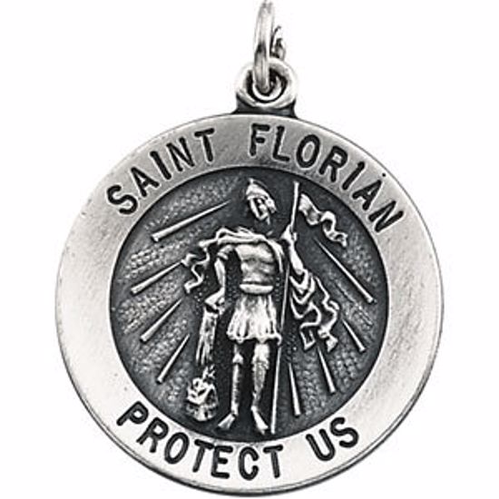 R5053:104218:P Sterling Silver 18mm Round St. Florian Medal